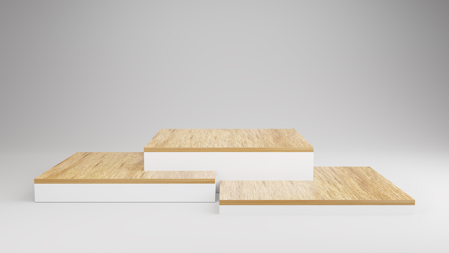 Wood Podium Display in Abstract White Composition